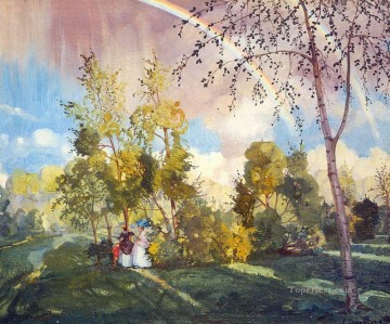 Paisaje con un arco iris 1919 Konstantin Somov bosques árboles Pinturas al óleo